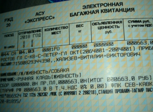 Песику Каштанчику из Таганрога выписали отдельный ж/д билет Песику Каштанчику из Таганрога выписали отдельный ж/д билет